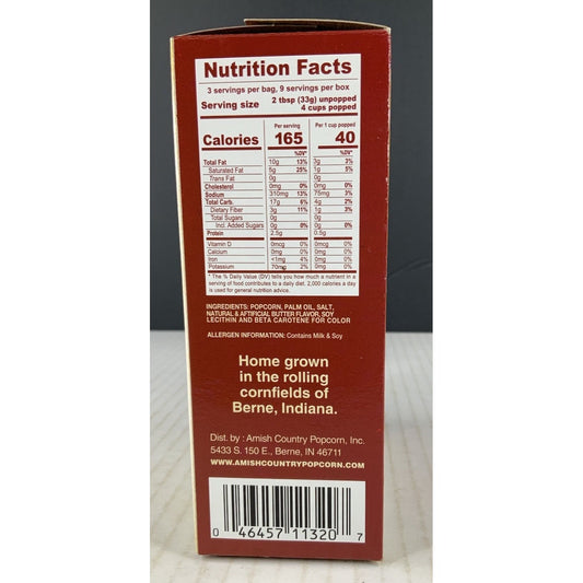 Amish Country Popcorn 3pk Microwave Buttery White Hulless Popcorn Boxed