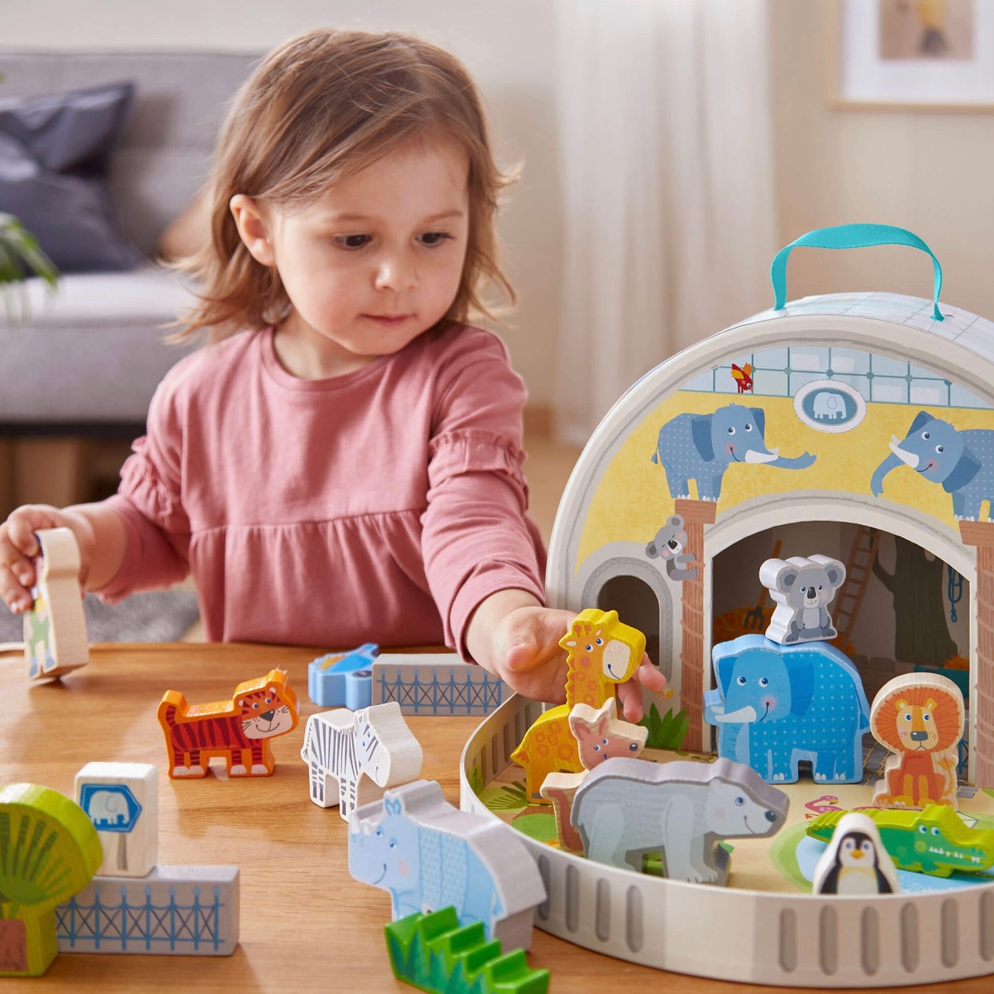 Haba Play World At the Zoo - Interactive Wooden Animal Playset