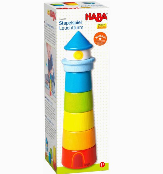 Haba Wooden Rainbow Lighthouse – Montessori Stacker & Balance Toy