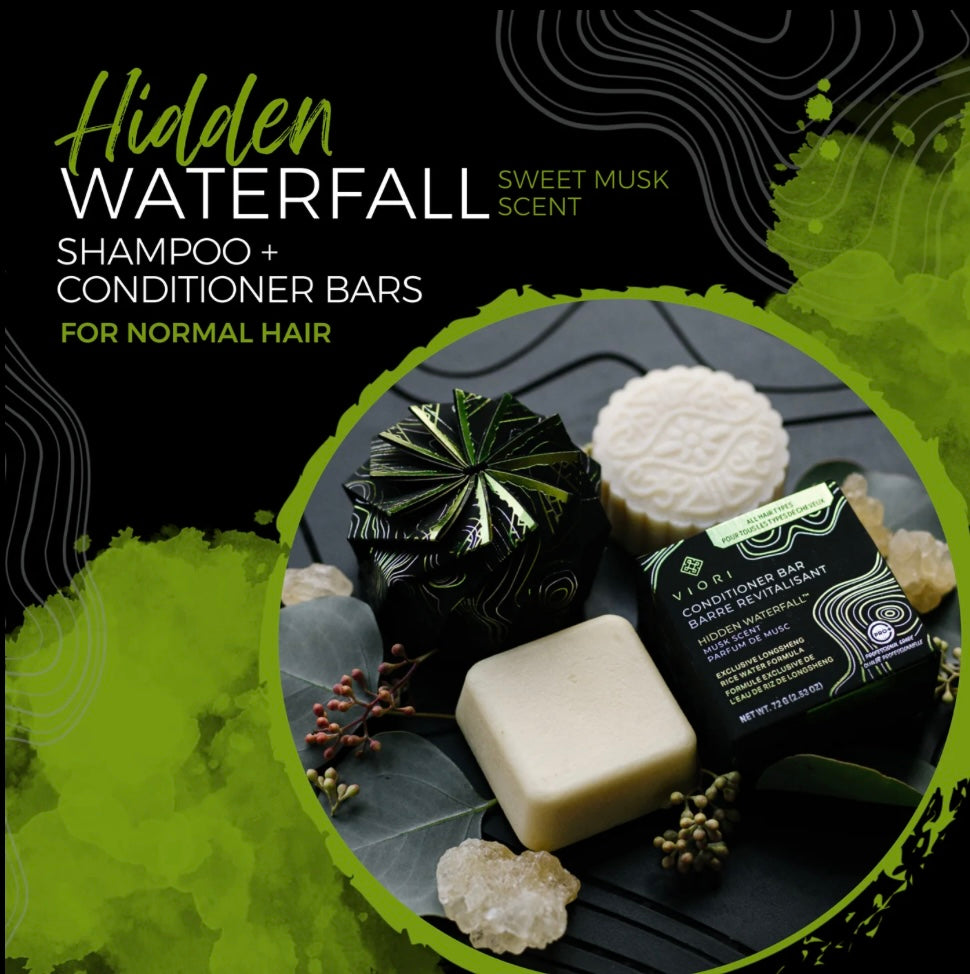 Viori Hidden Waterfall Shampoo & Conditioner Bar Duo With Bamboo Holder Bundle Gift Set