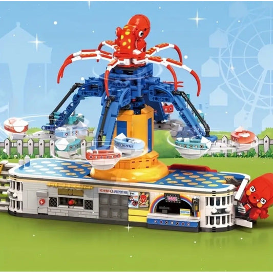 MOC Amusement Park Fair Ride Octopus Spinning Motorized Building Block Set Box