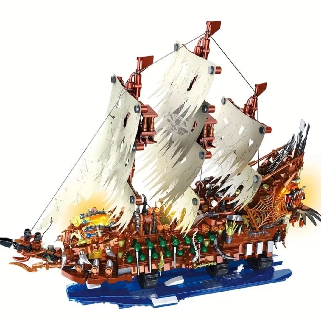 Pirate Ship Building Block Flying Dutchman Toy Set with Lights Model Boat Kit