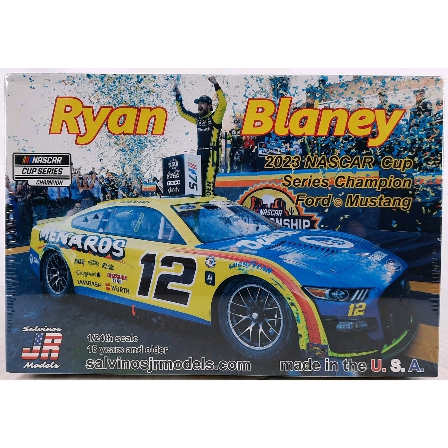 Salvinos JR Ryan Blaney 2023 NASCAR Cup Mustang 1/24 Model Kit DISTRESSED BOX