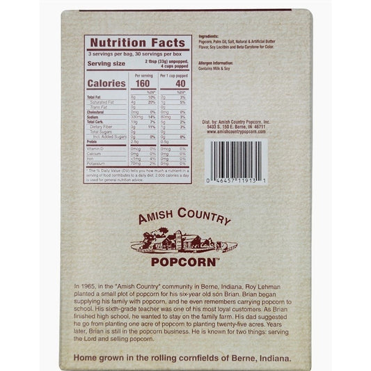 Amish Country Popcorn 10PK Microwave Ladyfinger Butter Popcorn New Boxed