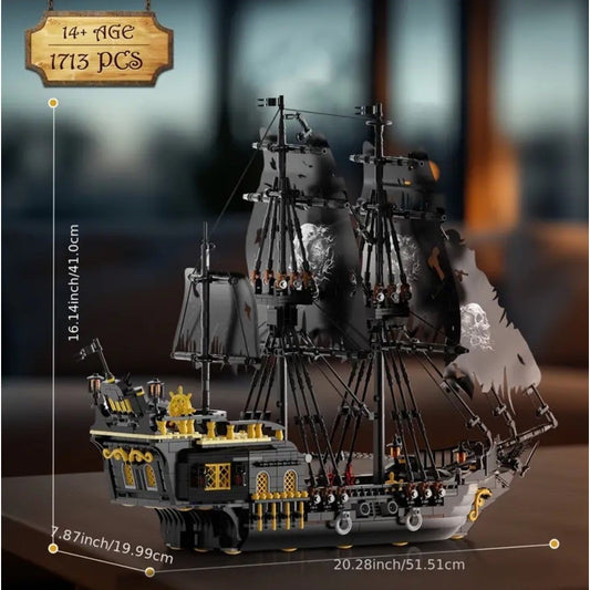 Pirate Ship Building Block Black Toy Set with Lights Pearl Model Boat Kit NIB
