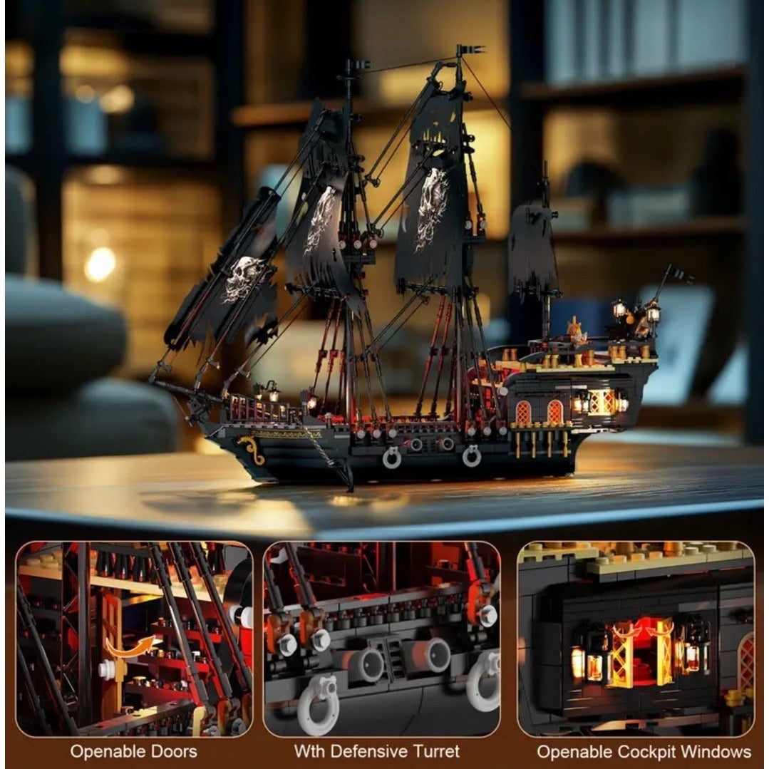 Pirate Ship Building Block Black Toy Set with Lights Pearl Model Boat Kit NIB