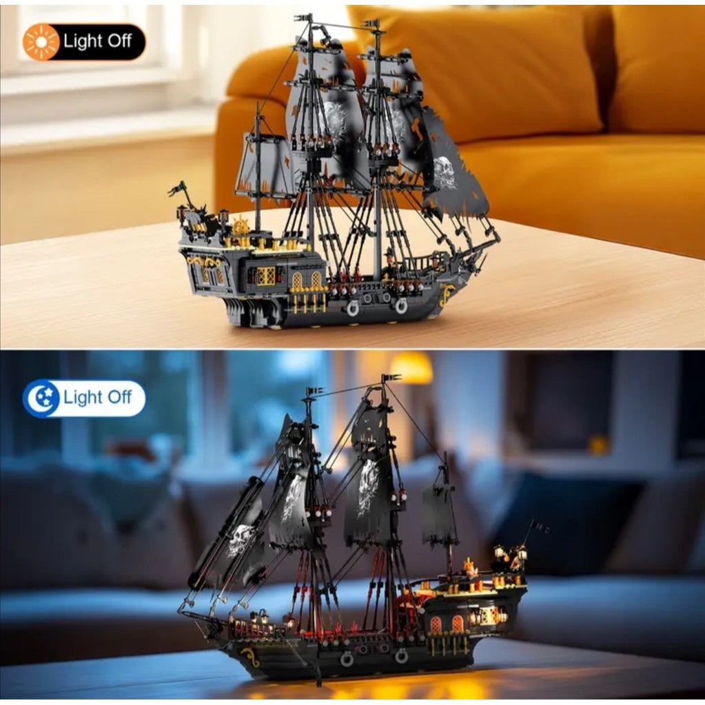 Pirate Ship Building Block Black Toy Set with Lights Pearl Model Boat Kit NIB