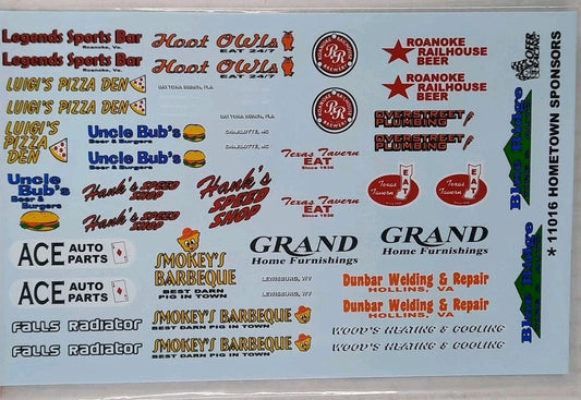 GOFER RACING DECALS Hometown Sponsors sheet 1:24 1:25 CAR MODEL ACCESSORY 11016