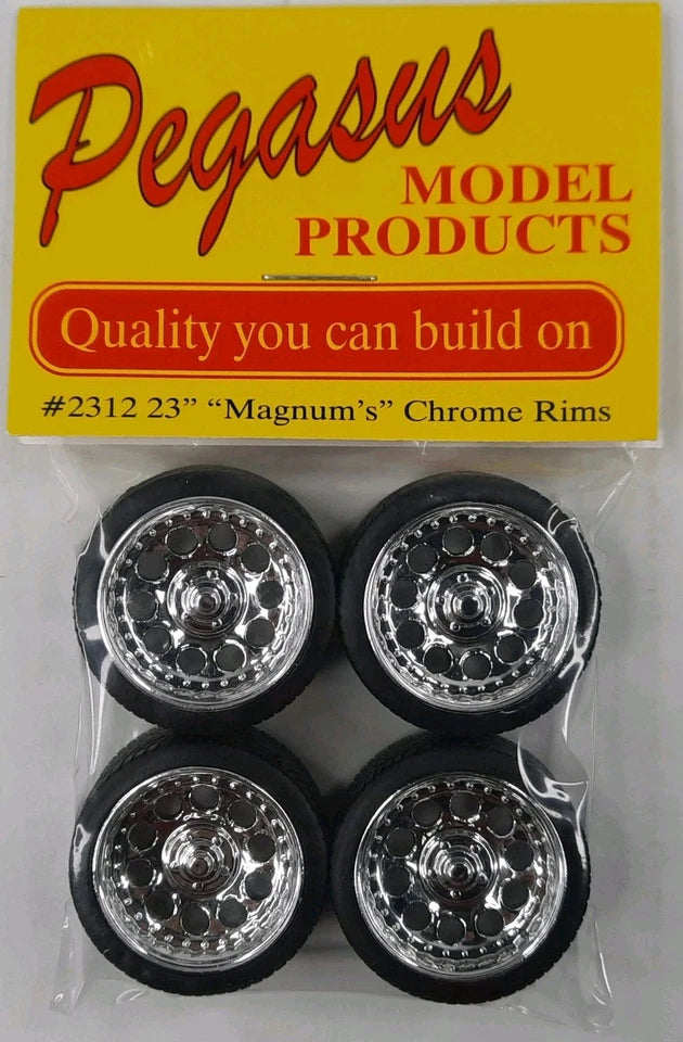 PEGASUS Magnums 23" Chrome Rims w Tires 2312 model kit wheels 1:24 1:25 accessry