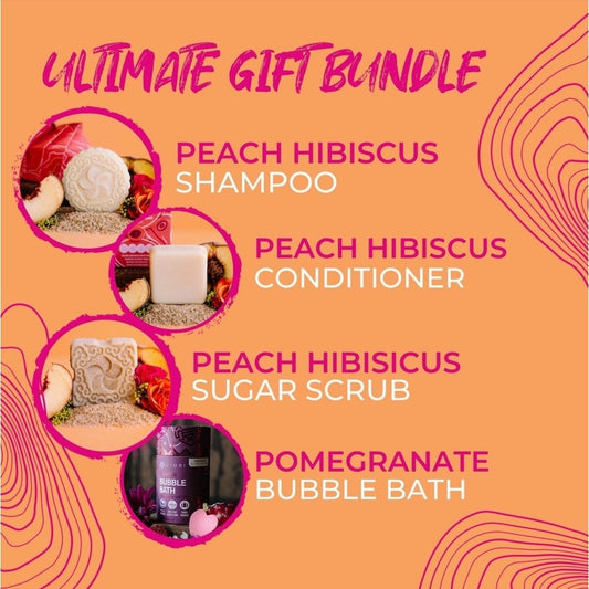 VIORI Peach Hibiscus Shampoo Conditioner Exfoliate Bubble Bath Boxed Gift Set