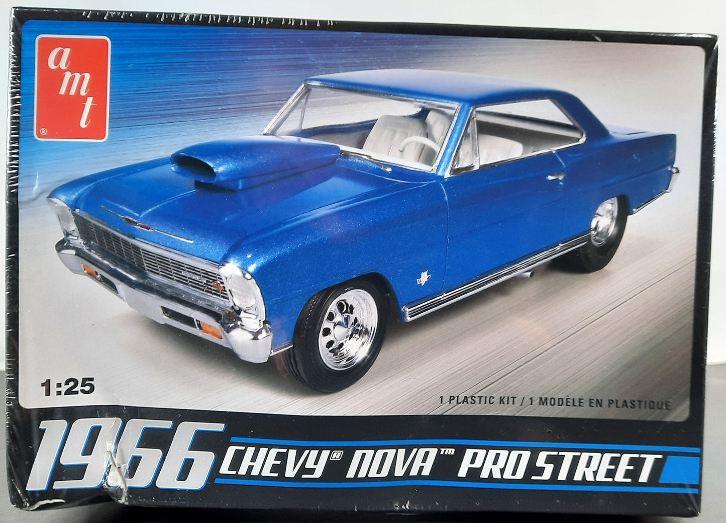 Model car kit box for a 1966 Chevy Nova Pro Street on a white background