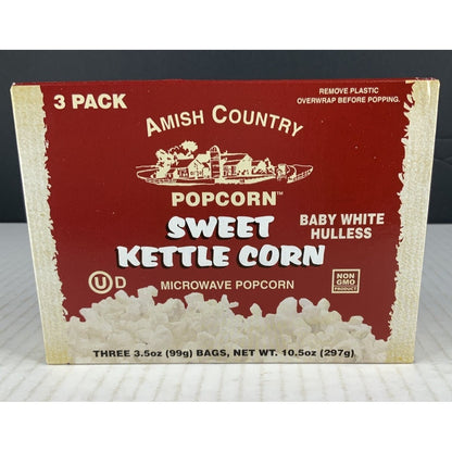 Amish Country Popcorn 3pk Microwave Sweet Kettle Popcorn Boxed