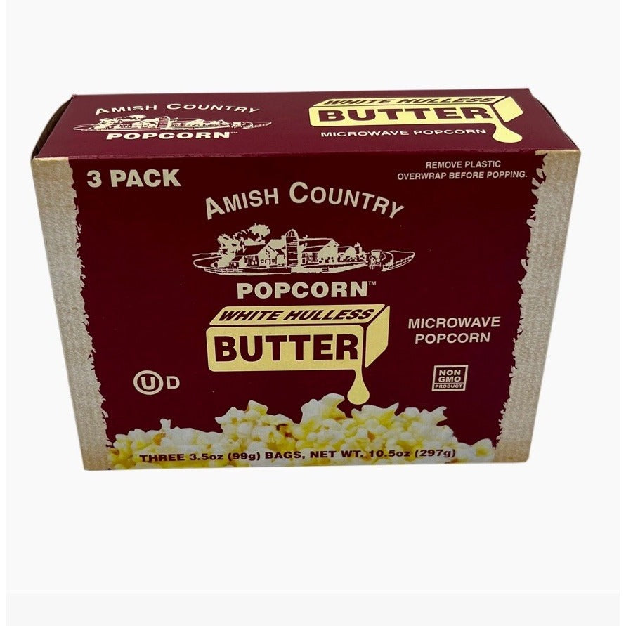 Amish Country Popcorn 3pk Microwave Buttery White Hulless Popcorn Boxed