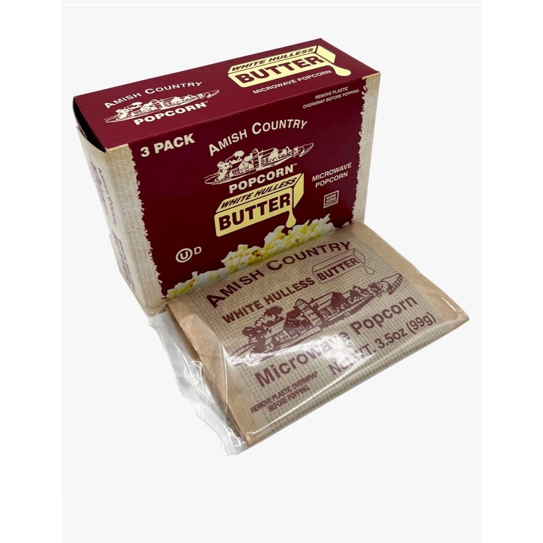 Amish Country Popcorn 3pk Microwave Buttery White Hulless Popcorn Boxed