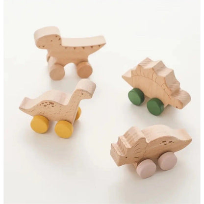 Wooden Dinosaurs Cars Vehicles 4 Piece Toy Set Toddler Eye Hand Coordination