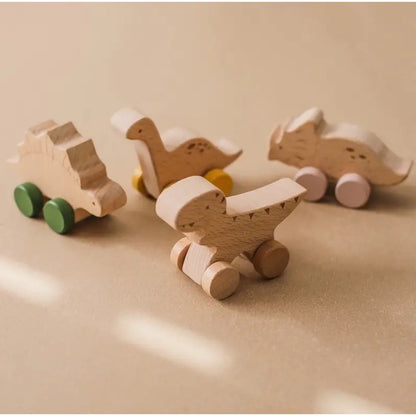 Wooden Dinosaurs Cars Vehicles 4 Piece Toy Set Toddler Eye Hand Coordination