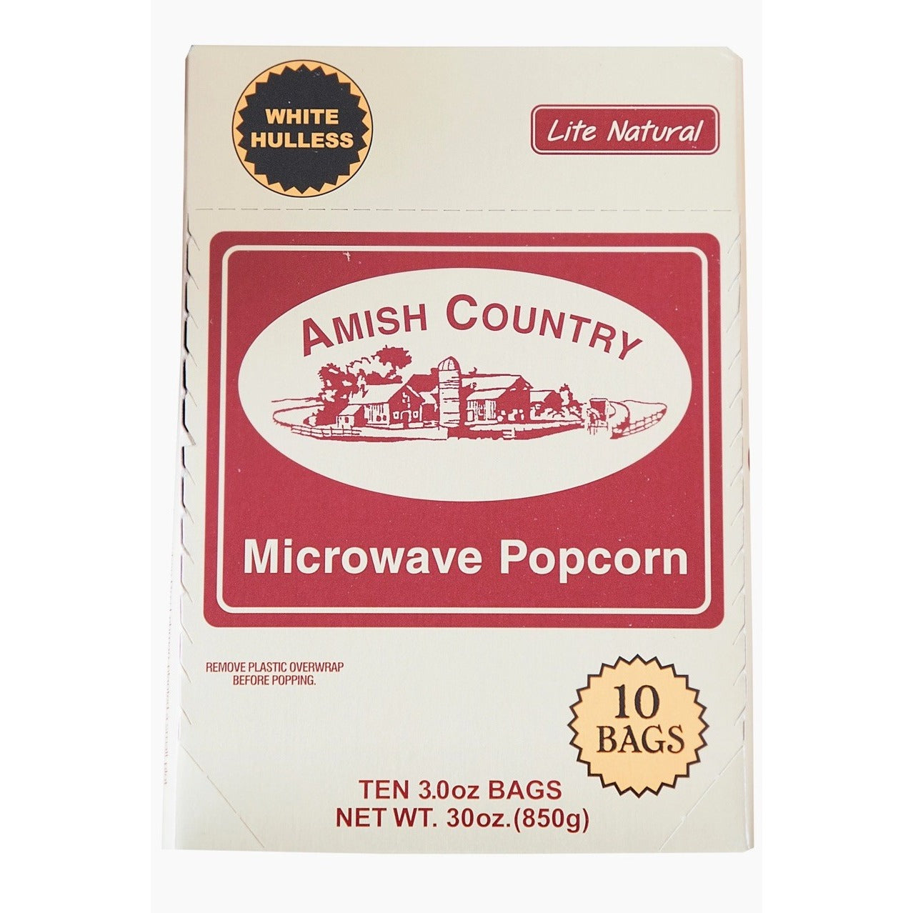Amish Country Popcorn 10PK Microwave Lite Natural  Baby White Hulless Popcorn
