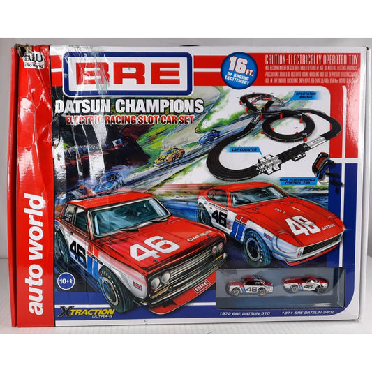Auto World BRE Datsun Champions 16' Slot Race Set 510 240z SRS353 DISTRESSED BOX