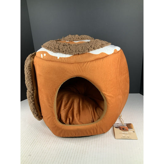 Cinnamon Bun Plush Cat Cave Bed Nest Heart to Tail Small Dog or Cat New W/Tags