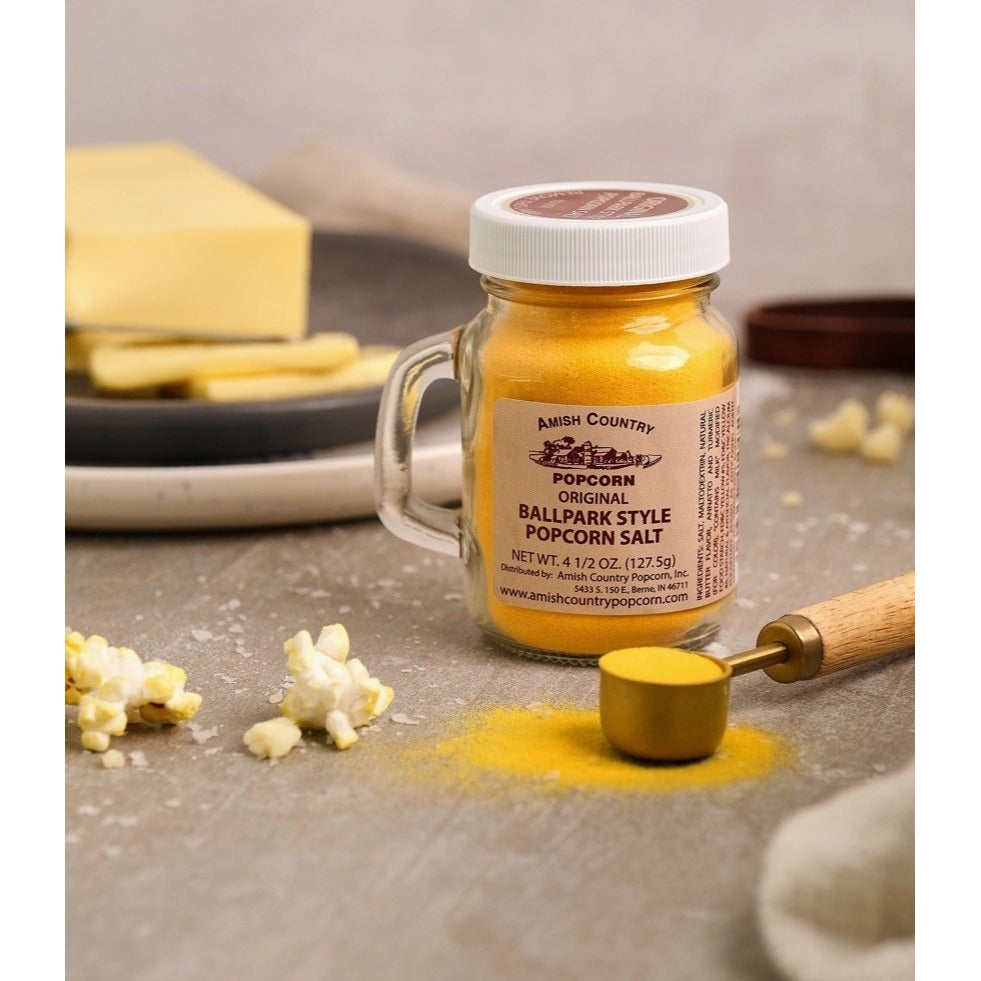 Amish Country Popcorn Ballpark Butter Salt Popcorn Salt 4.5 oz Jar Old Fashioned