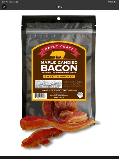 Maple Craft Candied Pork Bacon Jerky Sweet Smoky 2 oz bag