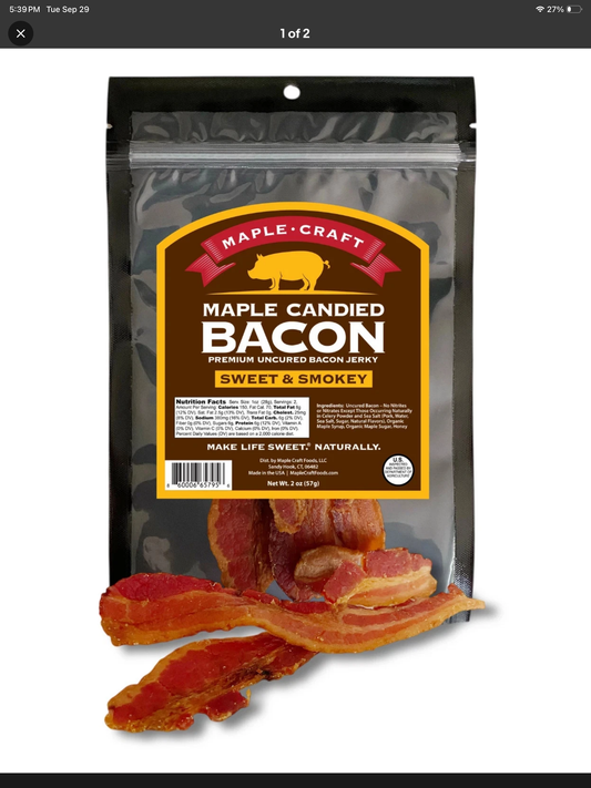 Maple Craft Candied Pork Bacon Jerky Sweet Smoky 2 oz bag