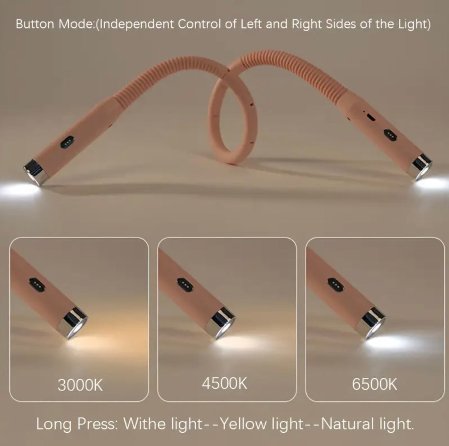 New Rechargeable Pink Neck Light 3 Levels Brightness USB-USBC Crochet Book Knit