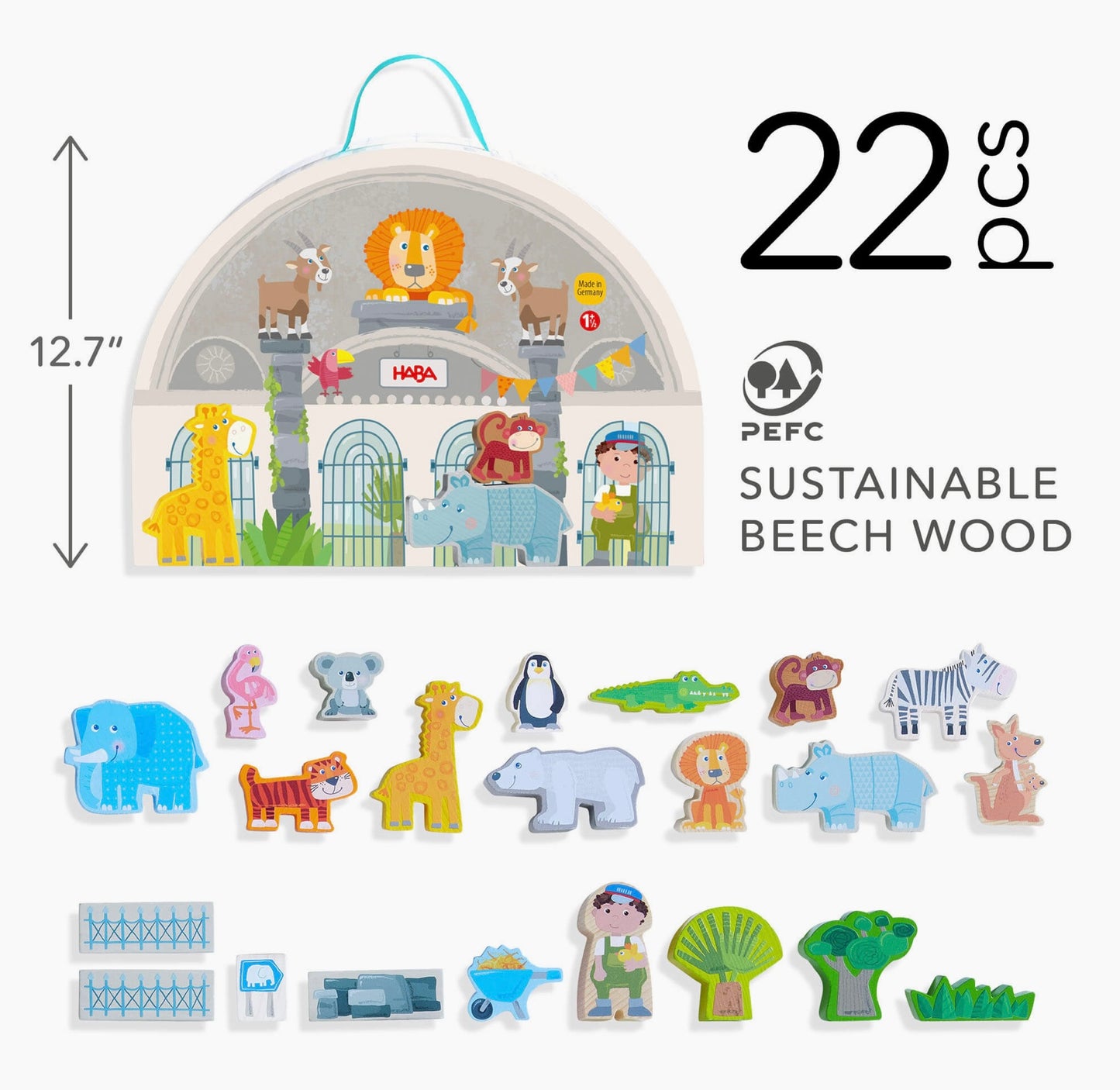 Haba Play World At the Zoo - Interactive Wooden Animal Playset