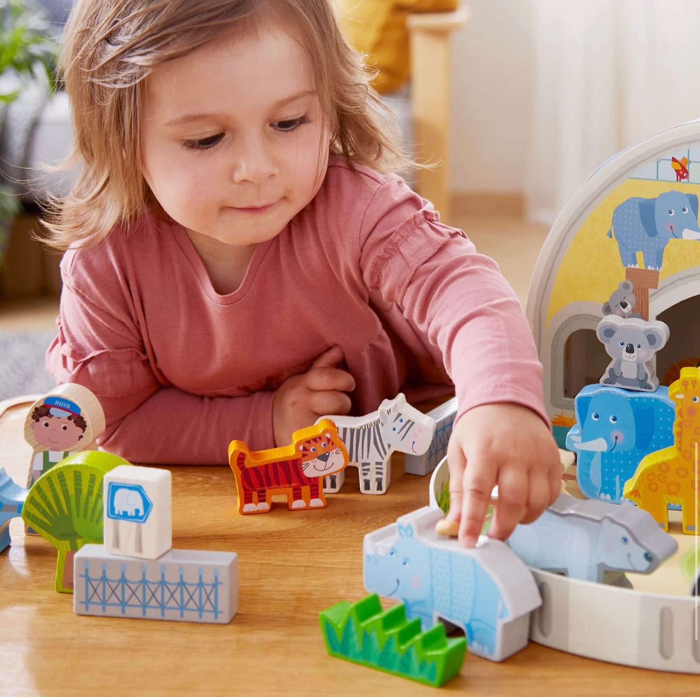 Haba Play World At the Zoo - Interactive Wooden Animal Playset