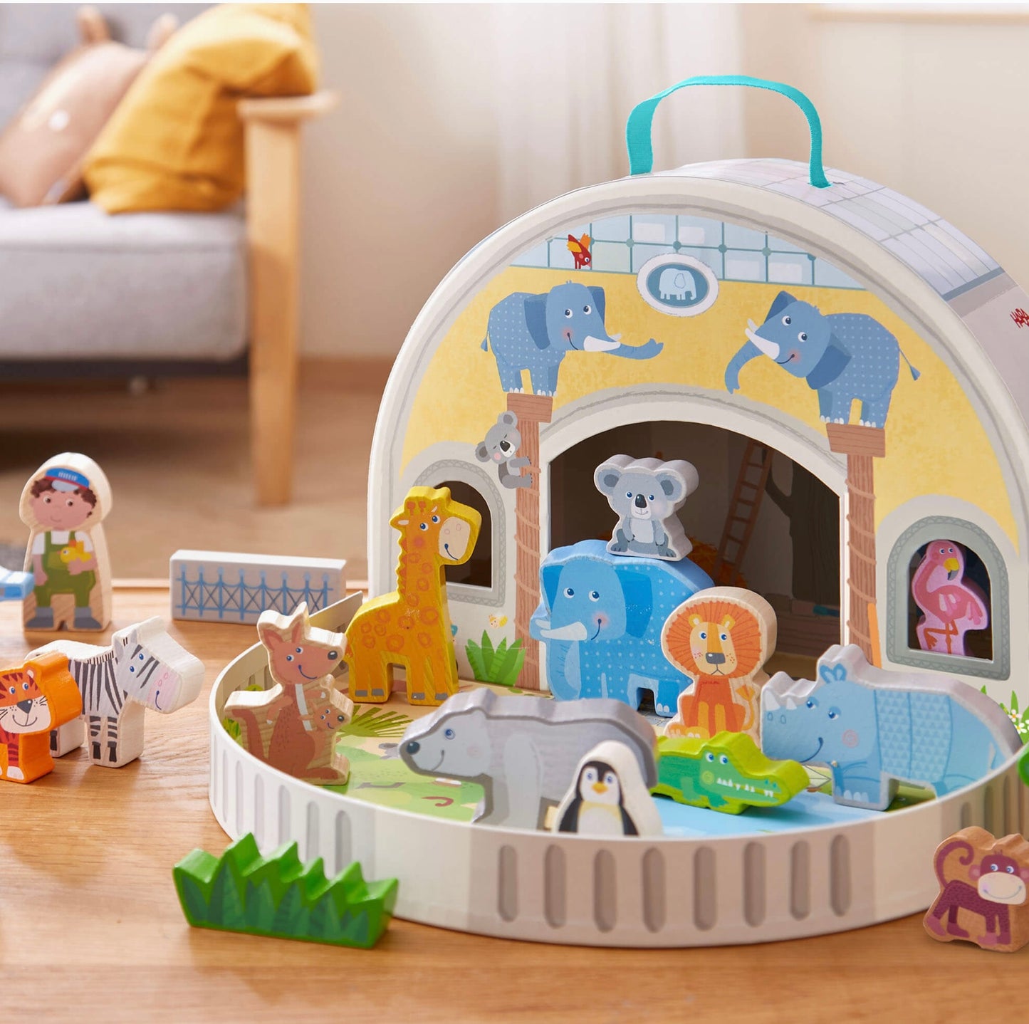 Haba Play World At the Zoo - Interactive Wooden Animal Playset