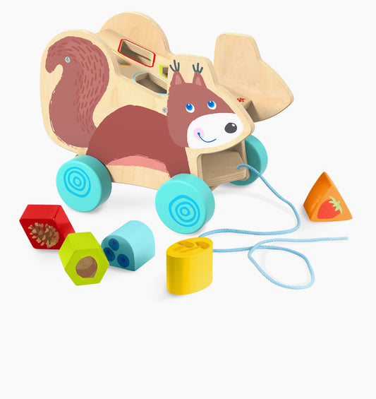 Haba Squirrel Pull-Along Toy & Sorting Box - Toddler Activity Set