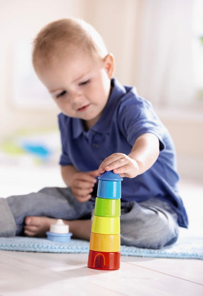 Haba Wooden Rainbow Lighthouse – Montessori Stacker & Balance Toy