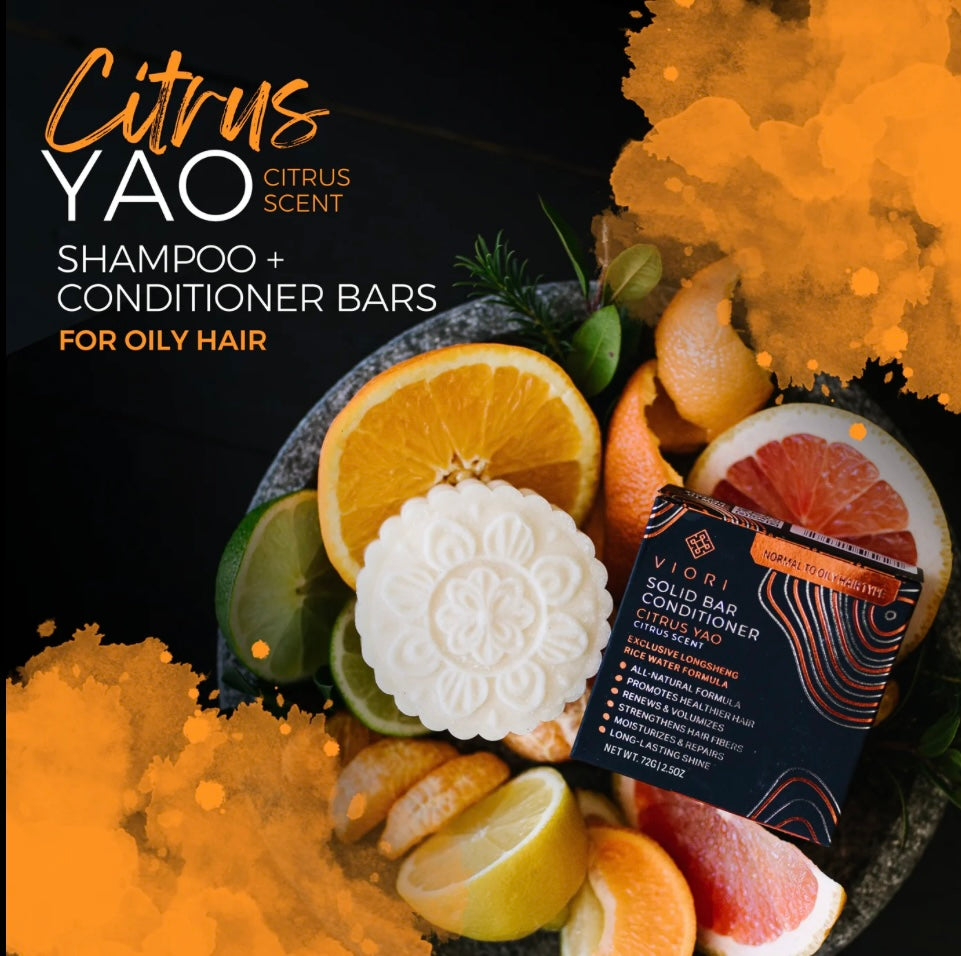 Viori Citrus Yao Shampoo & Conditioner Bar Duo With Bamboo Holder Bundle Gift Set