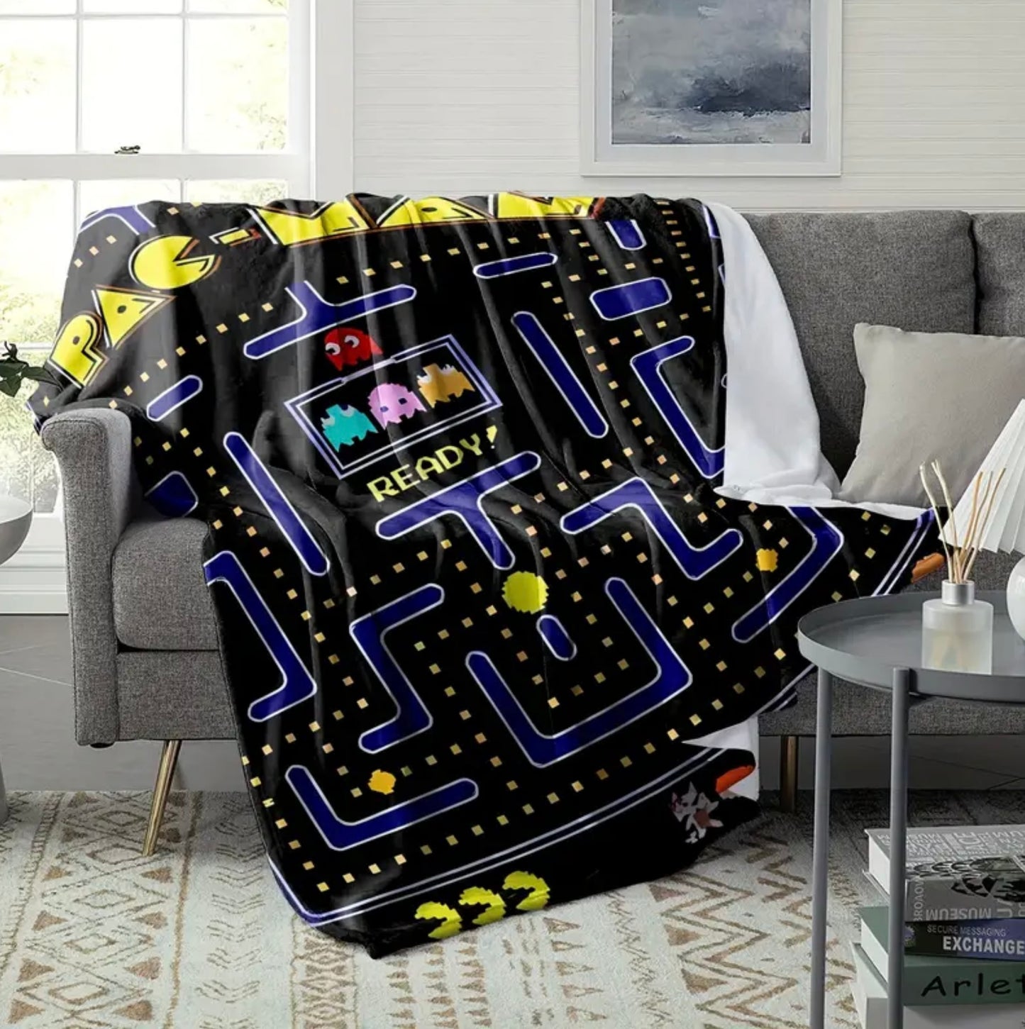 Pac-Man Game Gamer Fleece Blanket 59” x 79” Large Throw Movie Night