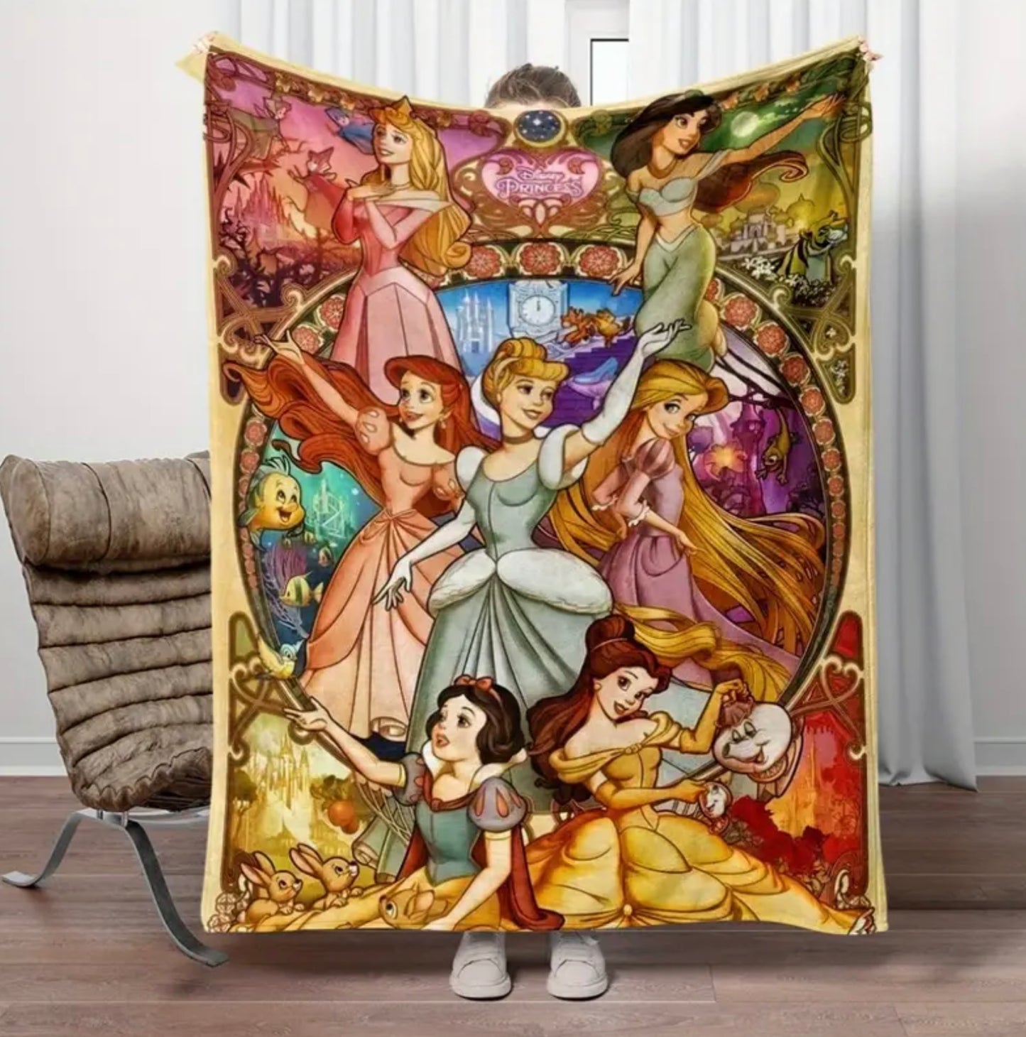 Princess Belle Ariel Cinderella Fleece Blanket 59” x 79” Large Throw