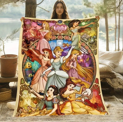 Princess Belle Ariel Cinderella Fleece Blanket 59” x 79” Large Throw