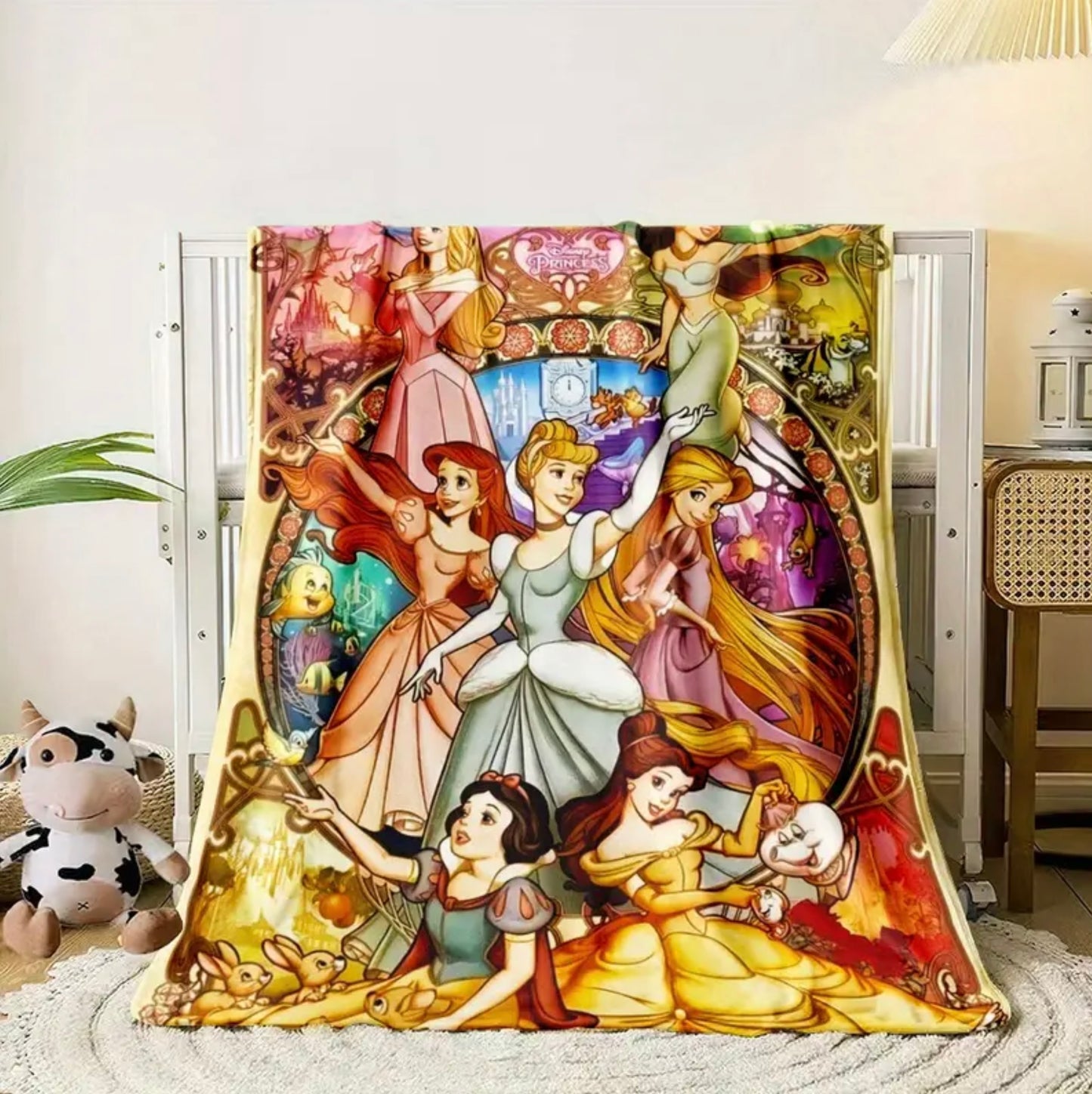 Princess Belle Ariel Cinderella Fleece Blanket 59” x 79” Large Throw