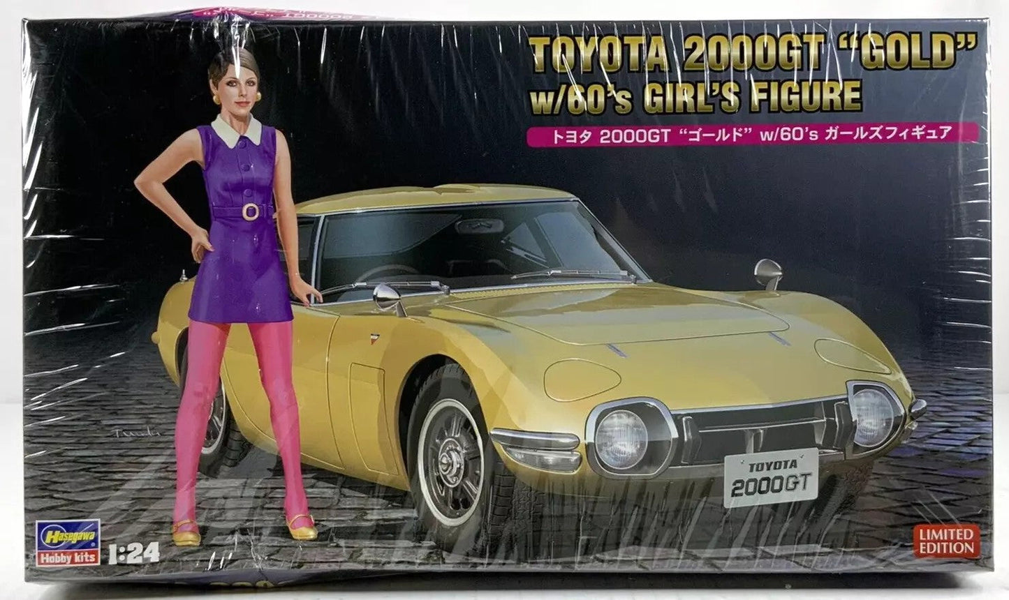 HASEGAWA Toyota 2000GT Gold w/60's Figure 1:24 model kit DISTRESSED BOX