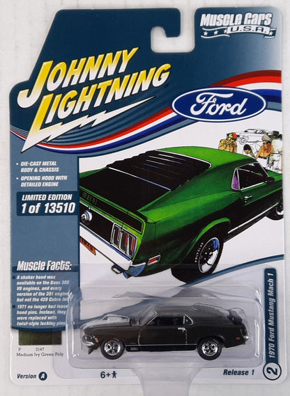 Johnny Lightning Muscle Cars USA A 1970 Ford Mustang Mach 1 Ivy Green Poly rel 1 JL