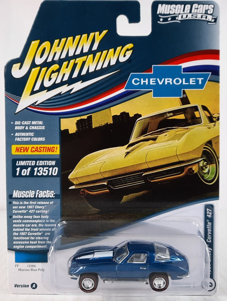 Johnny Lightning Muscle Cars USA A 1967 Chevy Corvette 427, Marina Blue Rel 1 JL