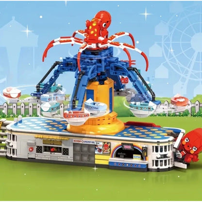 MOC  Amusement Park Fair Ride Octopus Spinning Motorized Building Block Set Box
