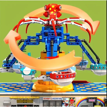 MOC  Amusement Park Fair Ride Octopus Spinning Motorized Building Block Set Box