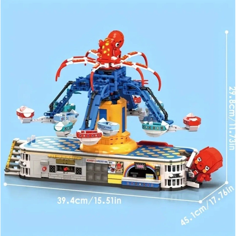 MOC  Amusement Park Fair Ride Octopus Spinning Motorized Building Block Set Box