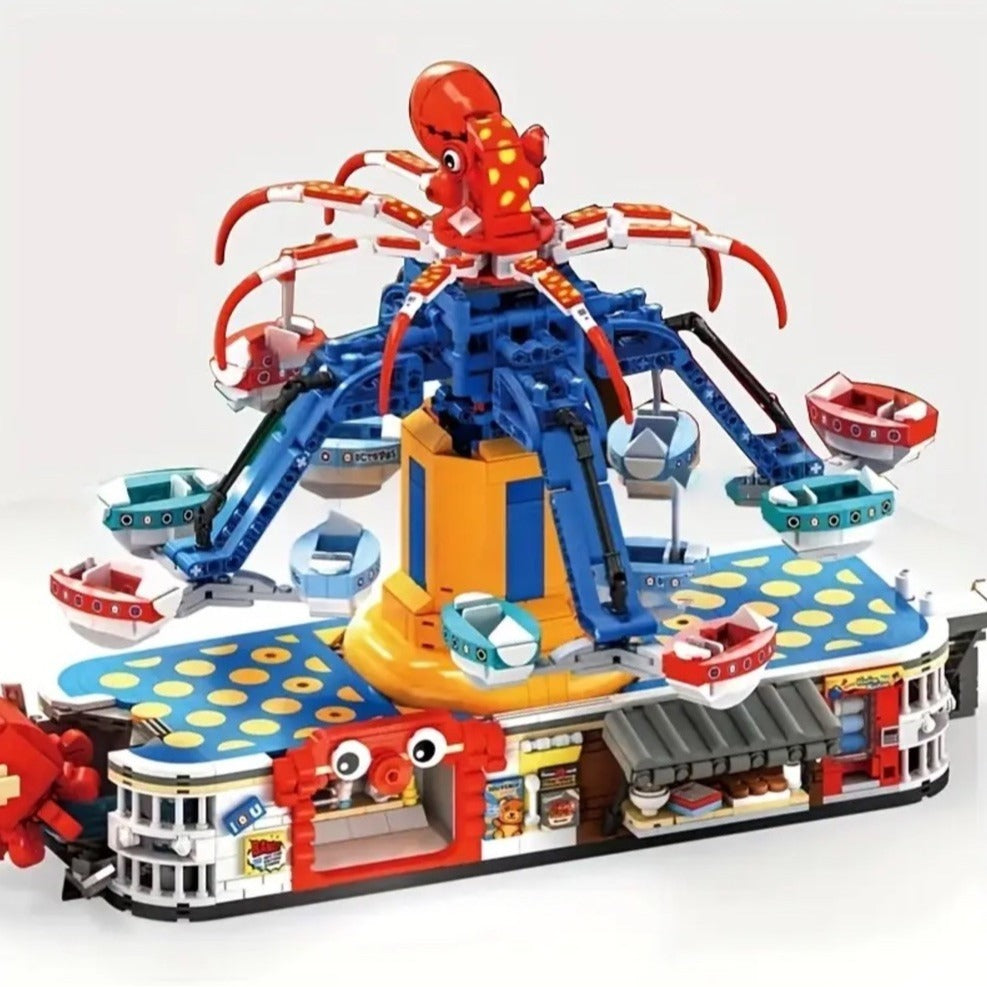 MOC  Amusement Park Fair Ride Octopus Spinning Motorized Building Block Set Box