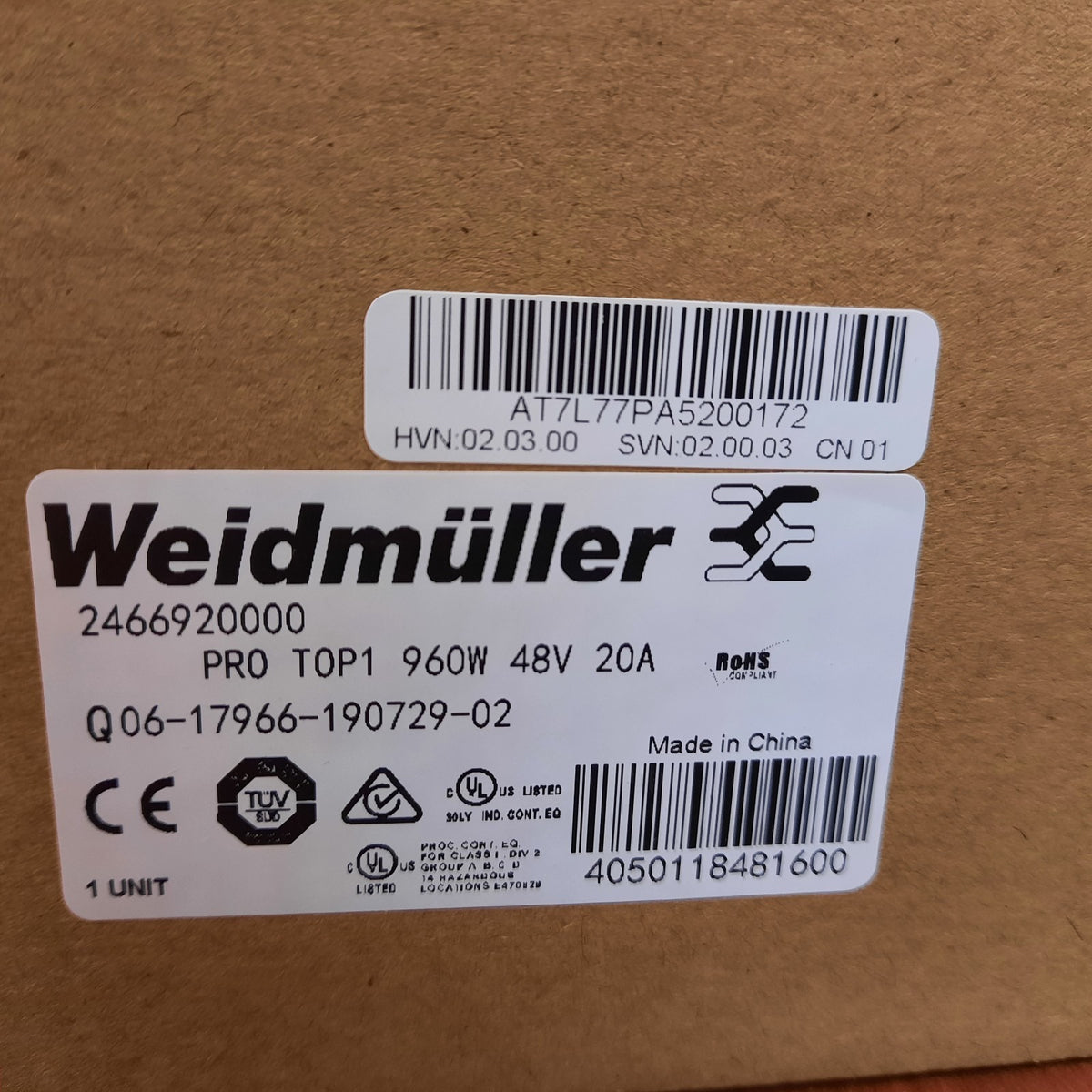 Weidmuller Pro Top1 960 W 48V 20A 2466920000 Switched Mode Power Supply Unit