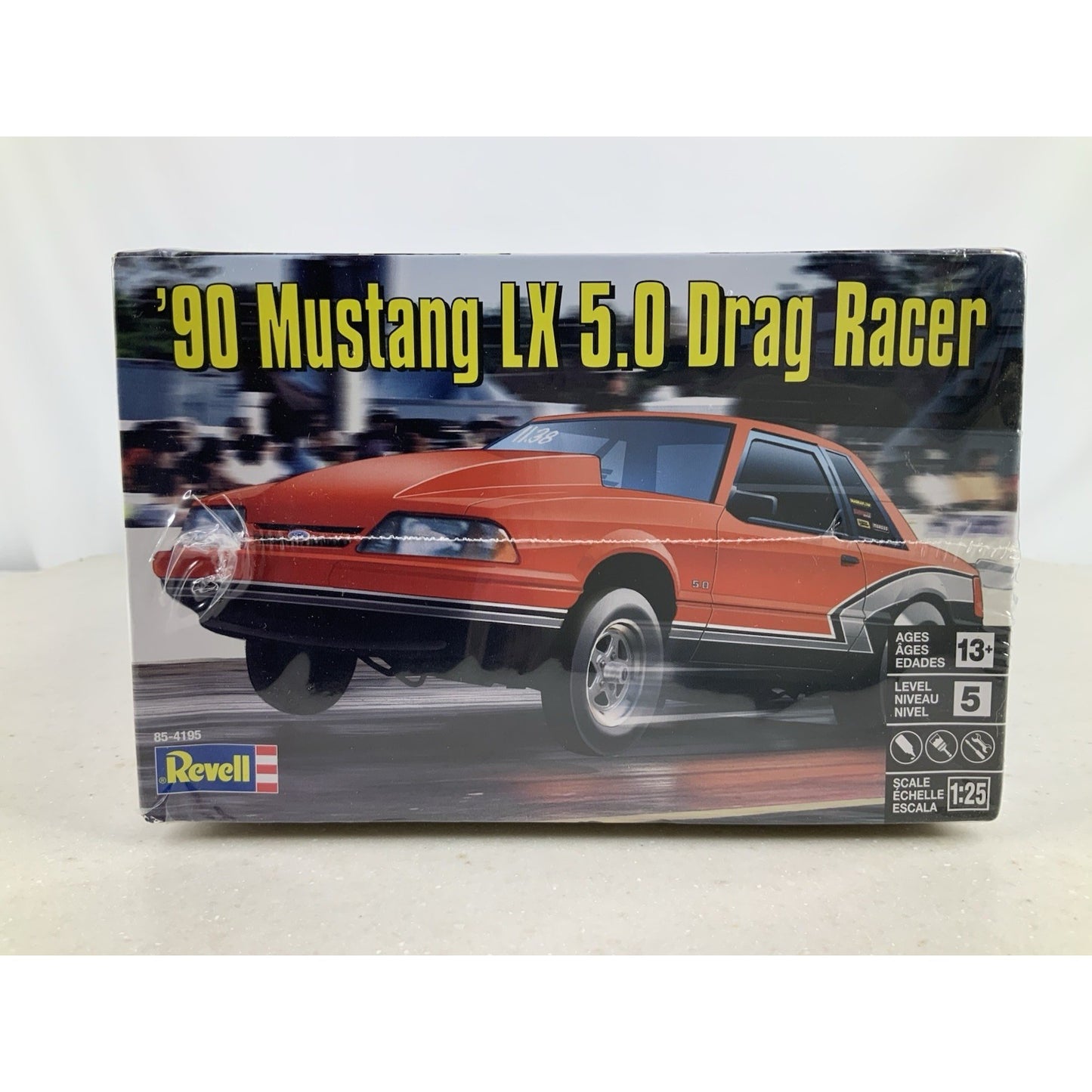 Revell 90 Ford Mustang LX 5.0 Drag Racer 1990 1:25 Model Kit DISTRESSED BOX