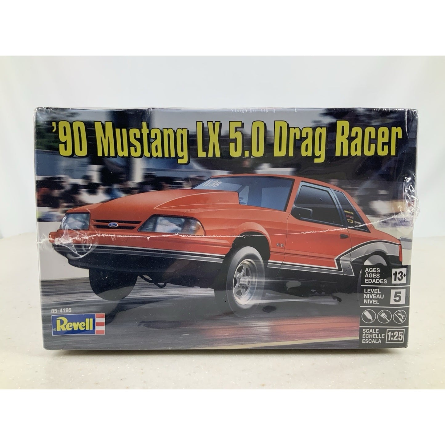Revell 90 Ford Mustang LX 5.0 Drag Racer 1990 1:25 Model Kit DISTRESSED BOX