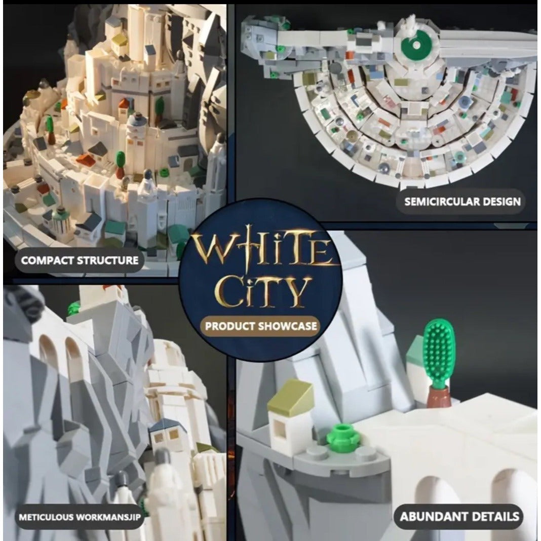 MOC Minas Tirith White City LOTR Building Block Set Compatible Light Effects LE