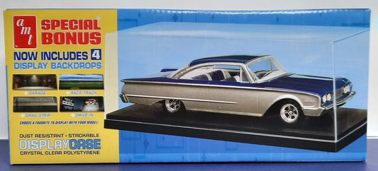 AMT Display Case clear plastic Black Base 1:24 1:25 Car Model w 4 Backdrops 600