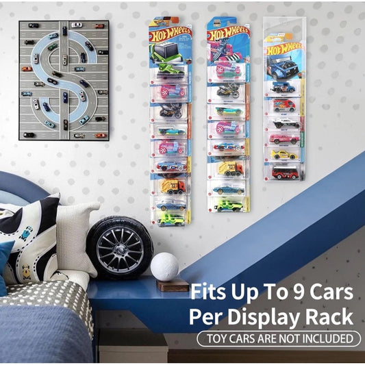 3Pc Display Case Compatible with Hot Wheels Match Box Carded Cars Wall Mount